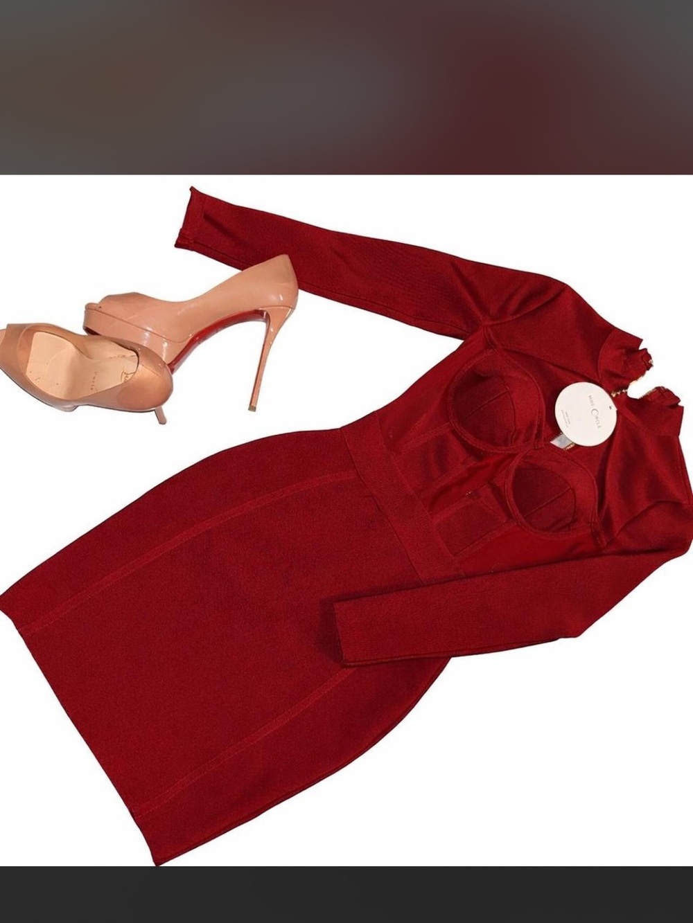 Red Long Sleeve Bodycon Dress with Structured Bust